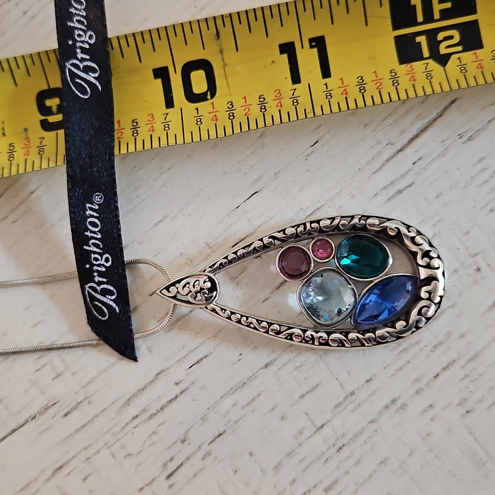 Brighton Elegant Silver Teardrop Pendant with Multicolor Gemstones - Picture 6 of 6